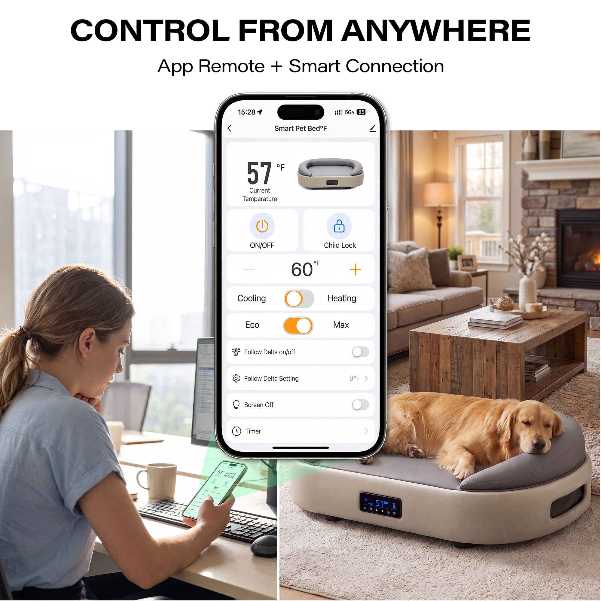 LAUSAINT HOME Heated &amp; Cooling Cat Bed with App Control, Temperature Control Dog Bed with Wear Resistant PU Leather