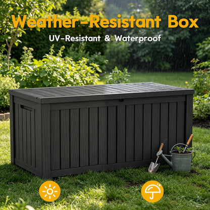 LAUSAINT HOME Resin Deck Box for Outdoor Storage - Weatherproof Patio Storage Bench