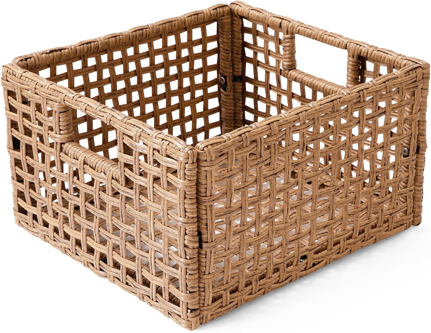 LAUSAINT HOME Rectangle Wicker Basket with Handles for Storage, Large Natural Baskets for Organizing, Woven Basket for Shelves in Living room, Kitchen, Bathroom (2 pack)