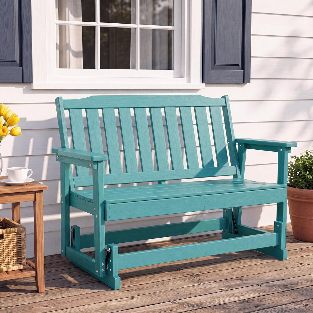 LAUSAINT HOME 2-Person HDPE Outdoor Glider Bench