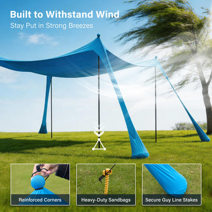 LAUSAINT HOME Beach Tent, Easy Pop Up Beach Canopy Sun Shade UPF 50+ Protection