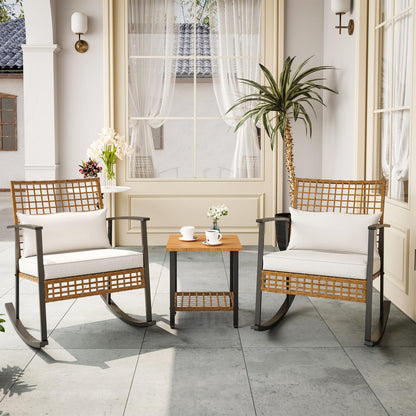 LAUSAINT HOME 3 Pieces Rocking Patio Bistro Set, Wicker Outdoor Conversation Set