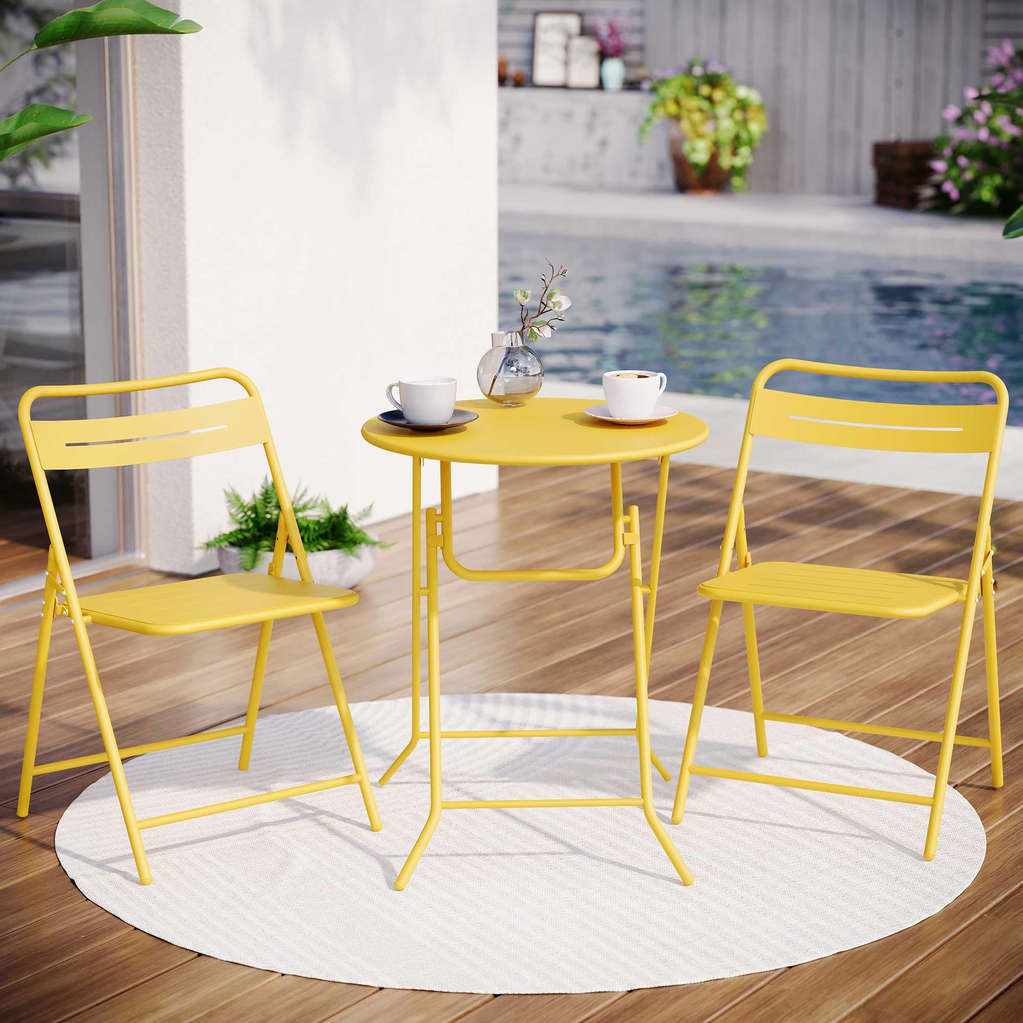 LAUSAINT HOME 3-Piece Steel Folding Bistro Set, Premium Weather-Resistant Patio Table &amp; 2 Chairs