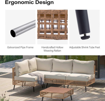 LAUSAINT HOME Outdoor Sectional Sofa Set All-Weather Patio Conversation Set with Thick Cushions