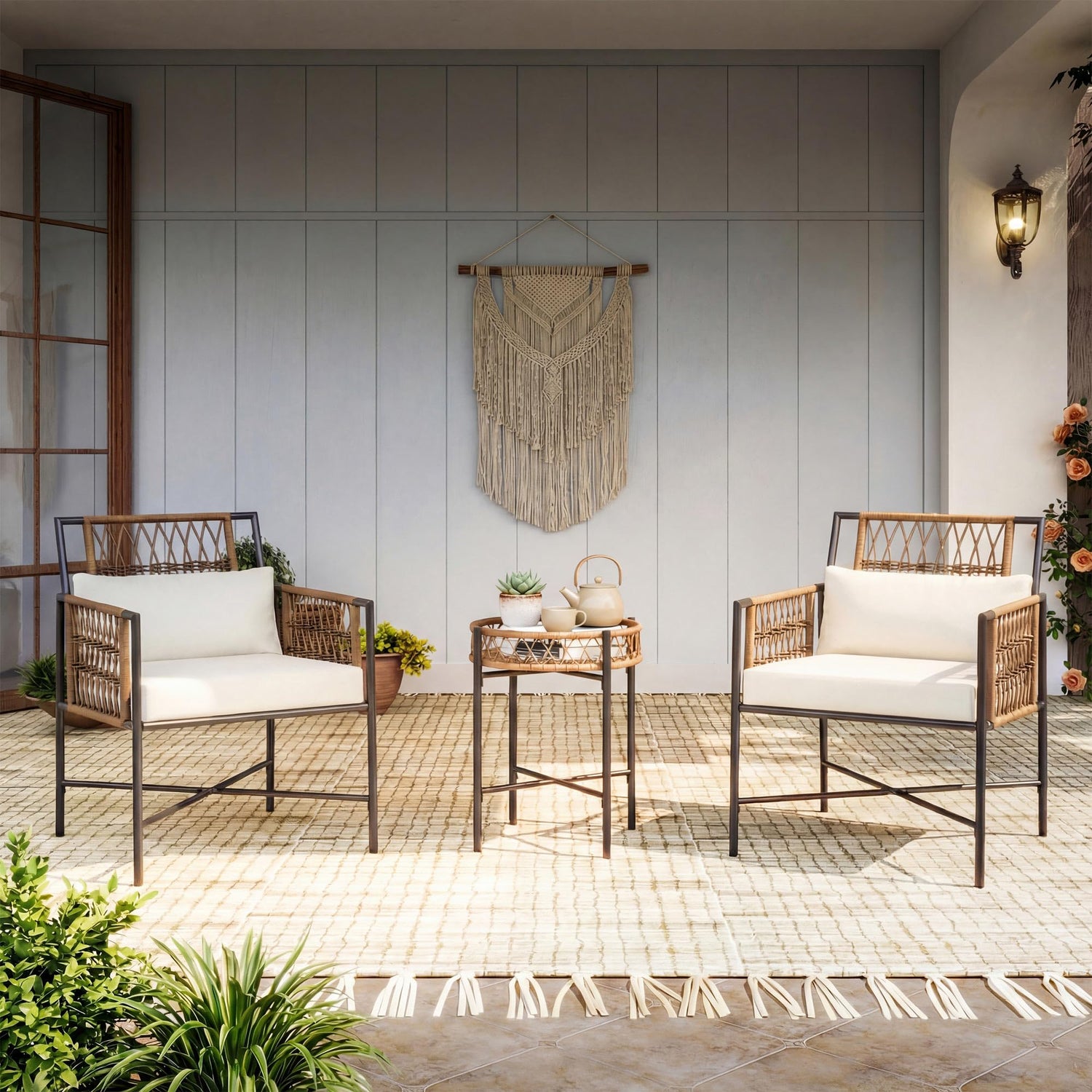 LAUSAINT HOME 5 Piece Patio Furniture Set, Outdoor Wicker Conversation Set with 2 PE Rattan Armchairs
