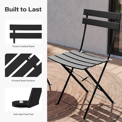 LAUSAINT HOME 3-Piece Steel Folding Bistro Set, Premium Weather-Resistant Patio Table &amp; 2 Chairs
