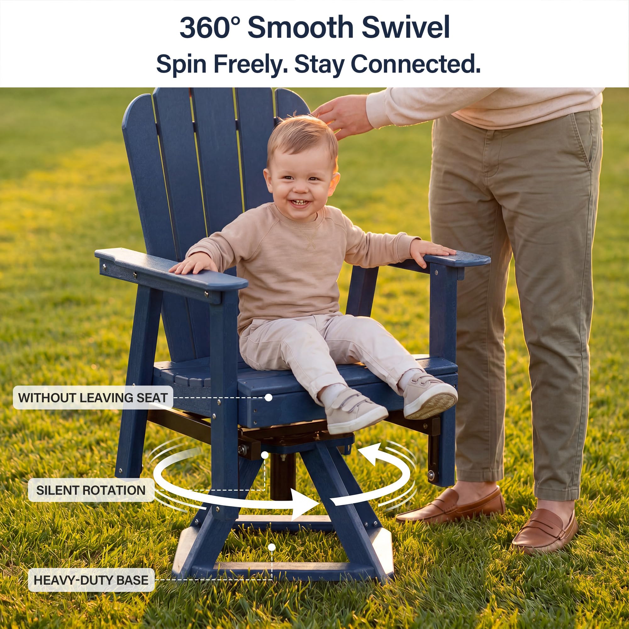 LAUSAINT HOME Swivel Adirondack Chair, Glider 360° Rotating Outdoor Patio HDPE Rocker Lounge Chair