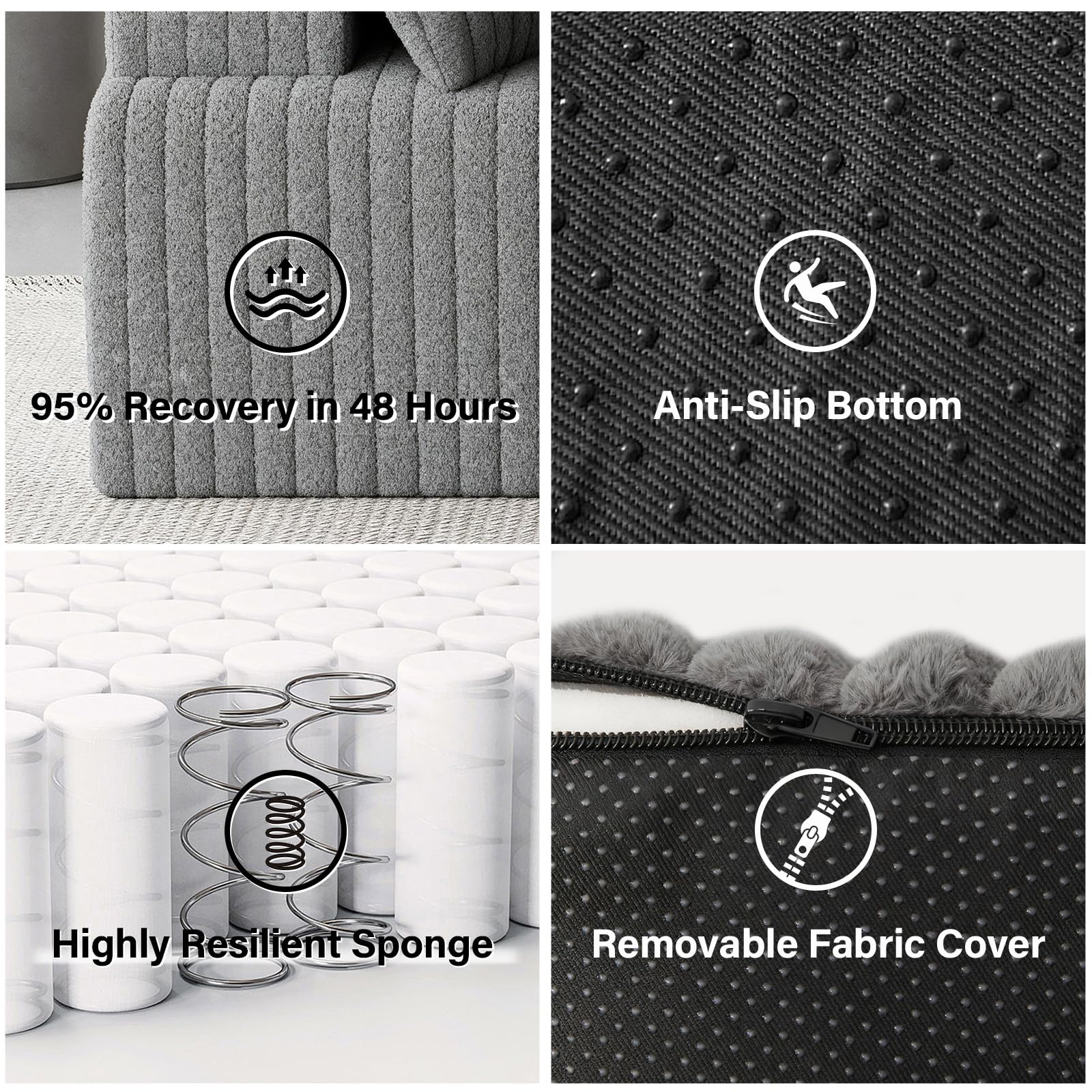 LAUSAINT HOME 96" Modular Sectional Sofa Couches, L-Shaped Boneless Cloud Sofa with 3 Deep Seat