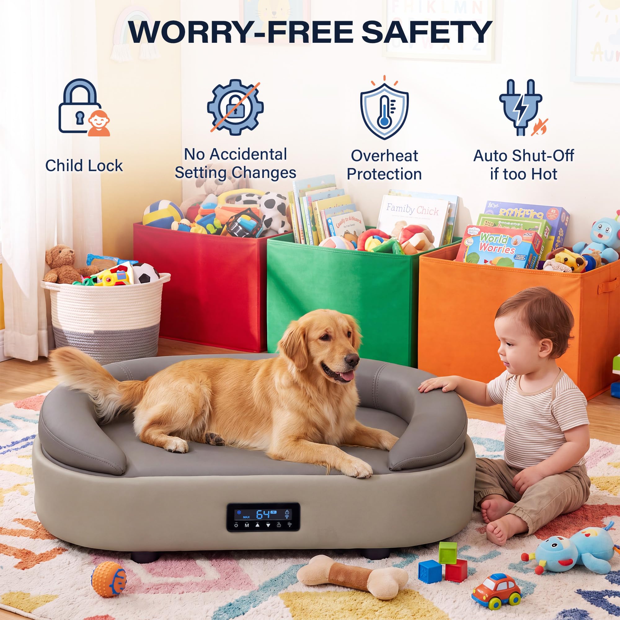 LAUSAINT HOME Heated &amp; Cooling Cat Bed with App Control, Temperature Control Dog Bed with Wear Resistant PU Leather