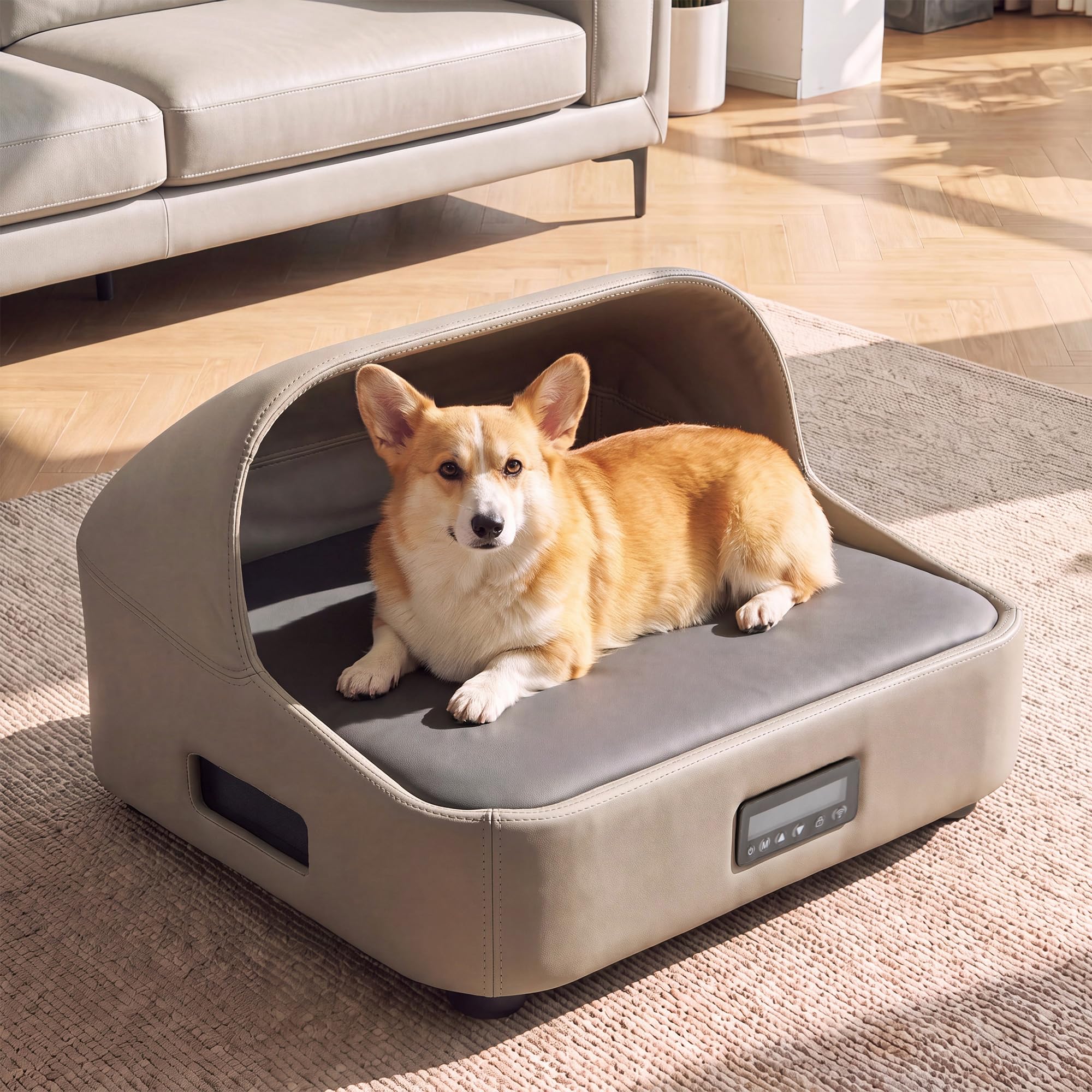 LAUSAINT HOME Heated &amp; Cooling Cat Bed with App Control, Temperature Control Dog Bed with Wear Resistant PU Leather