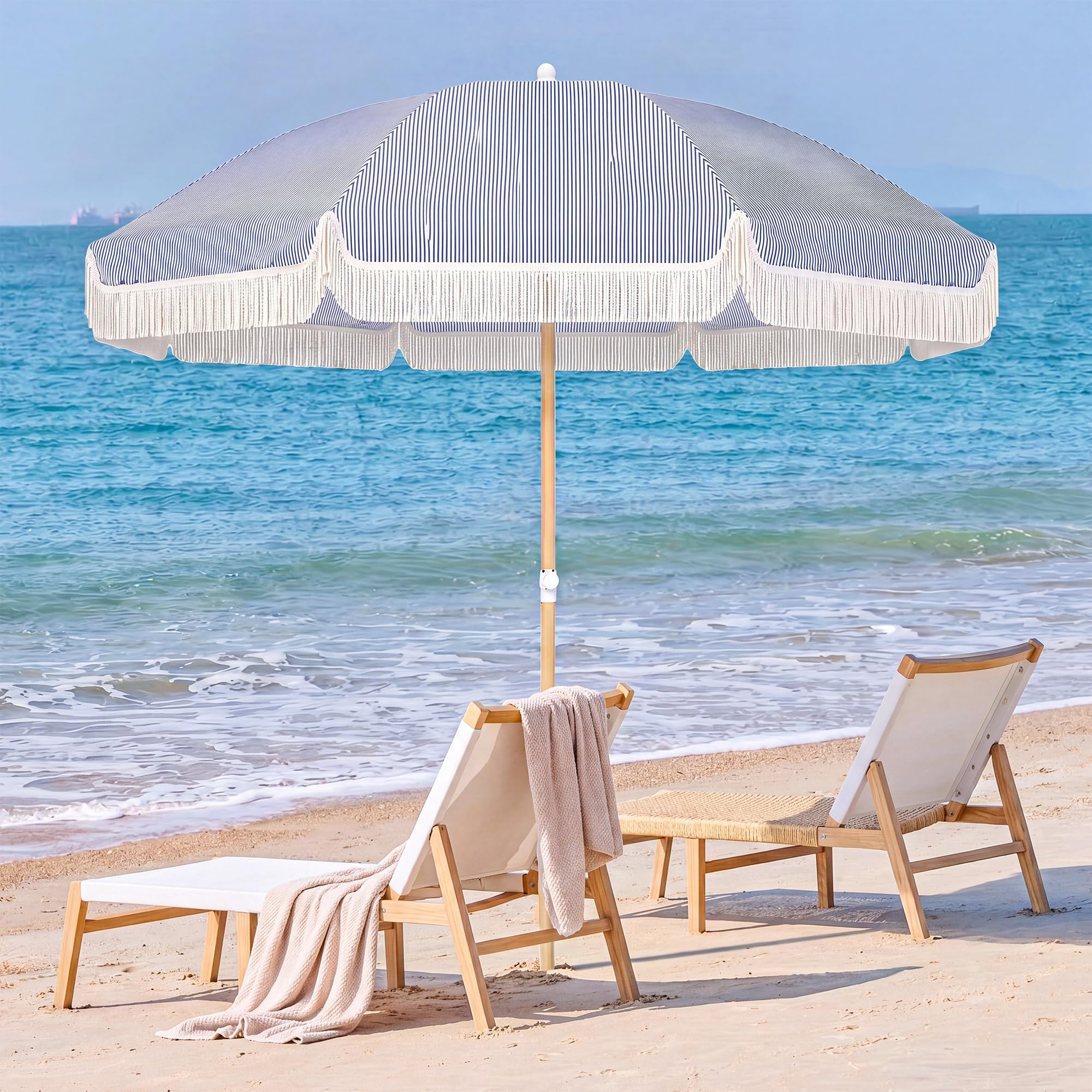 LAUSAINT HOME 8ft Boho Beach Umbrella, UPF 50+ Sun Protection Outdoor Patio Umbrella with 8 Fiberglass Ribs, Rust-Resistant Frame for Garden, Poolside, Lawn, Backyard