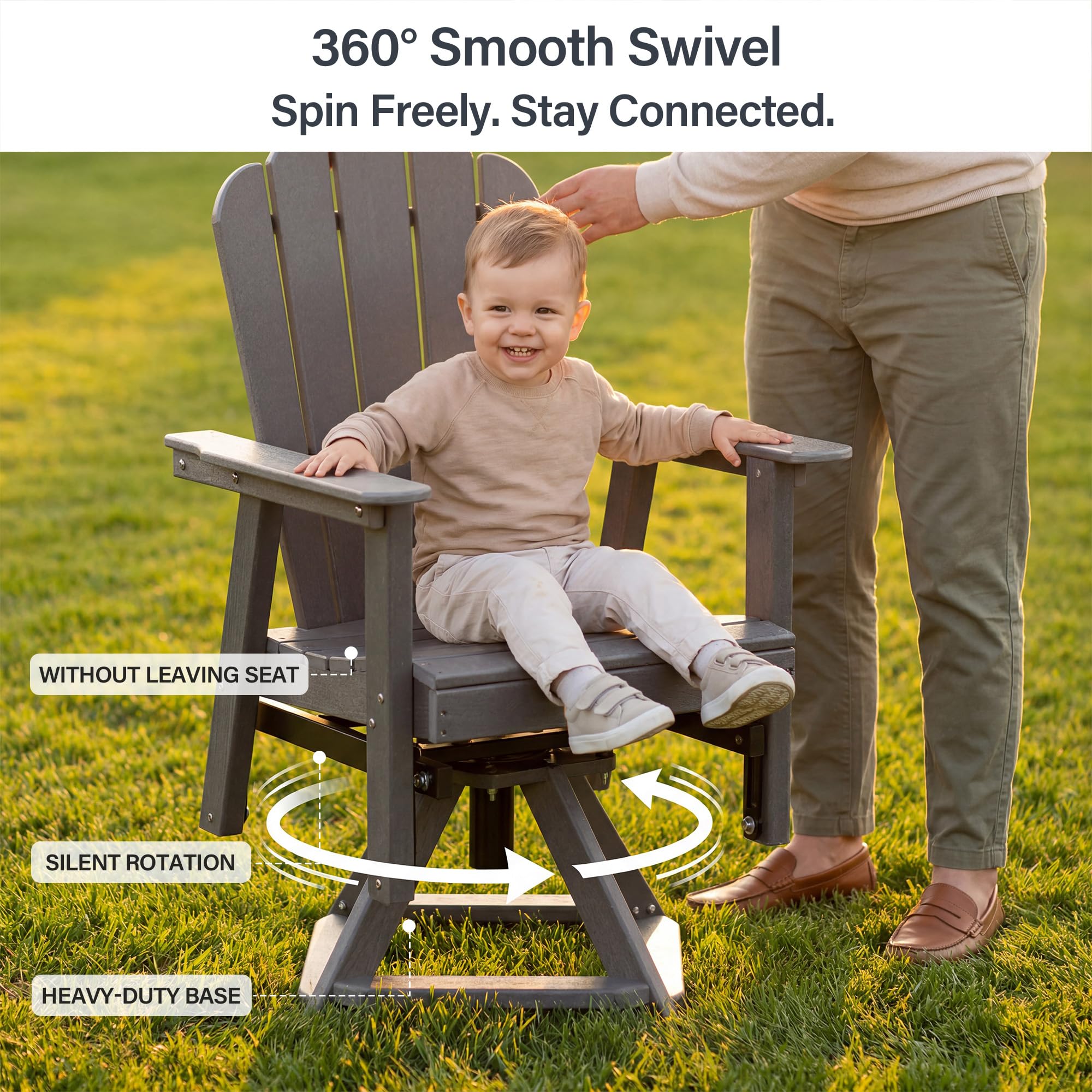 LAUSAINT HOME Swivel Adirondack Chair, Glider 360° Rotating Outdoor Patio HDPE Rocker Lounge Chair