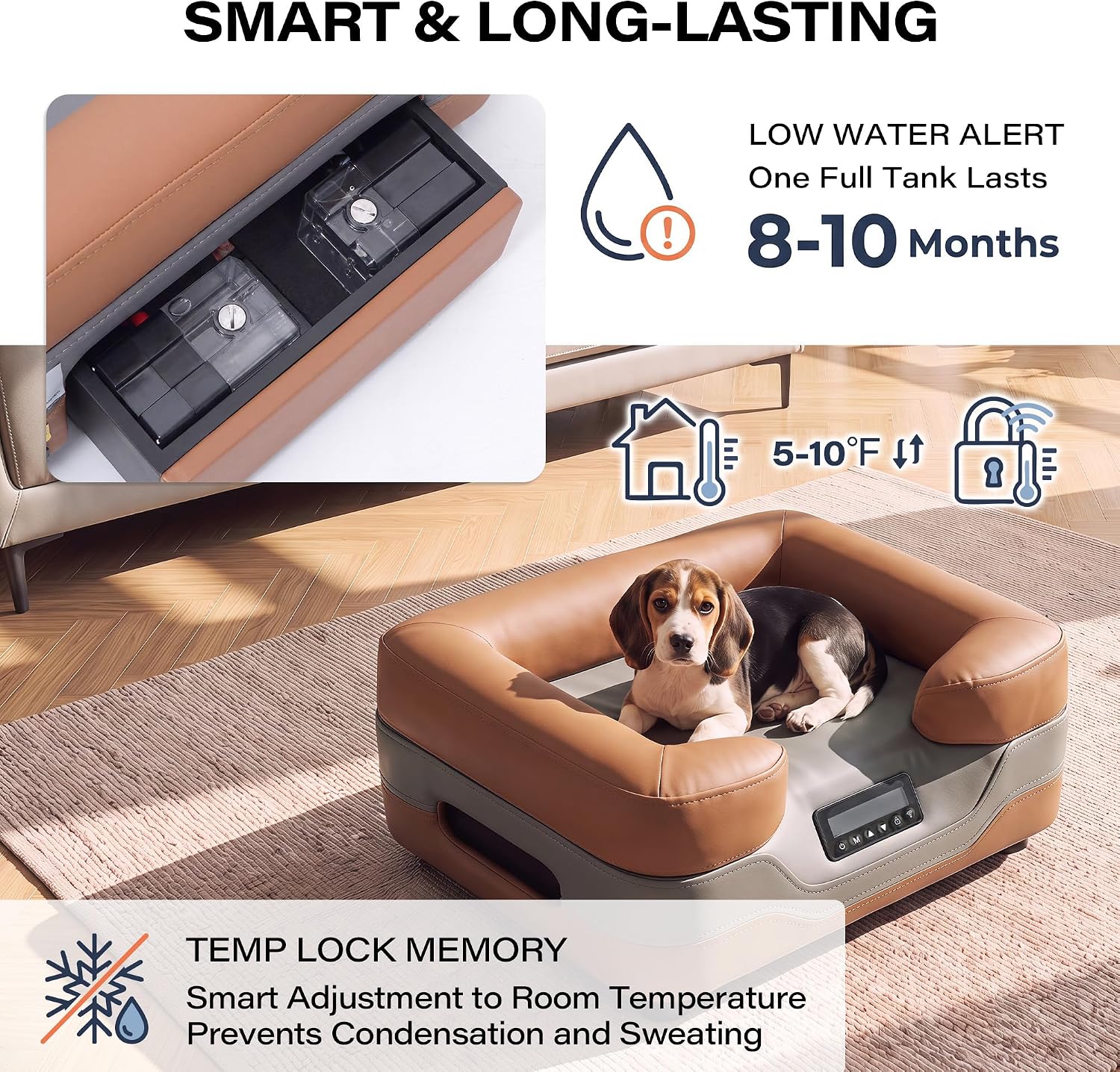 LAUSAINT HOME Heated &amp; Cooling Cat Bed with App Control, Temperature Control Dog Bed with Wear Resistant PU Leather