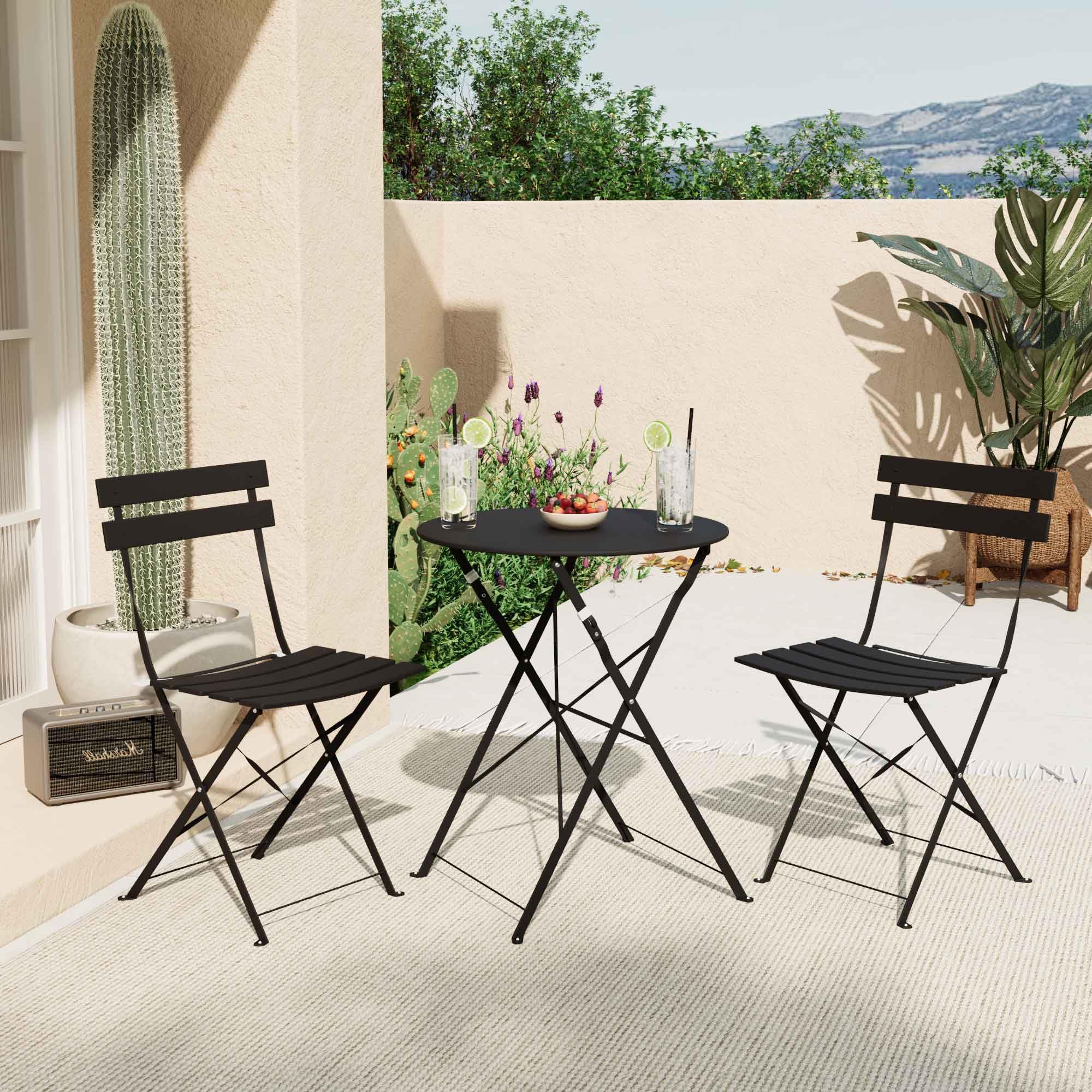 LAUSAINT HOME 3-Piece Steel Folding Bistro Set, Premium Weather-Resistant Patio Table &amp; Chairs