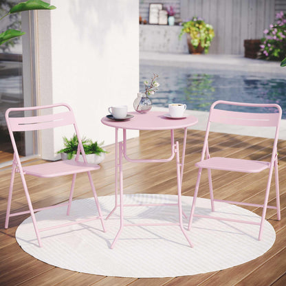 LAUSAINT HOME 3-Piece Steel Folding Bistro Set, Premium Weather-Resistant Patio Table &amp; 2 Chairs