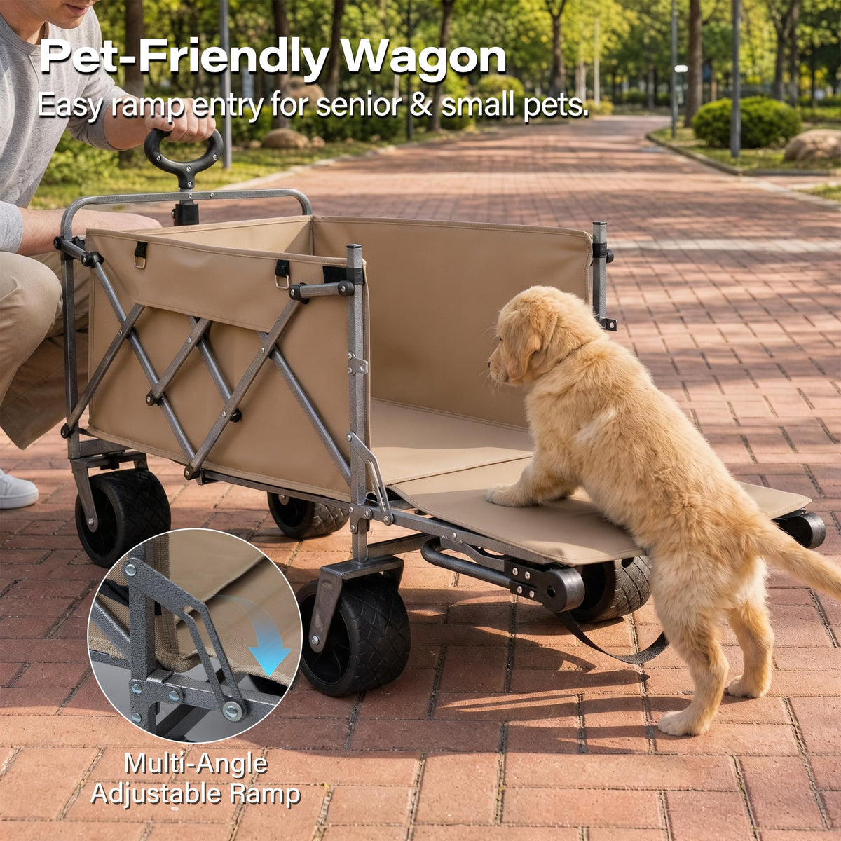 LAUSAINT HOME 3-in-1 Folding Pet Wagon with Canppy for Senior,Elderly, Injured Dogs, Heavy Duty Utility Medium &amp; Large Dog Stroller Cart, All-Terrain Collapsible Wagon for Beach, Shopping, Camping