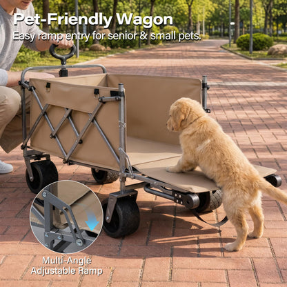 LAUSAINT HOME 3-in-1 Folding Pet Wagon with Canppy for Senior,Elderly, Injured Dogs, Heavy Duty Utility Medium &amp; Large Dog Stroller Cart, All-Terrain Collapsible Wagon for Beach, Shopping, Camping