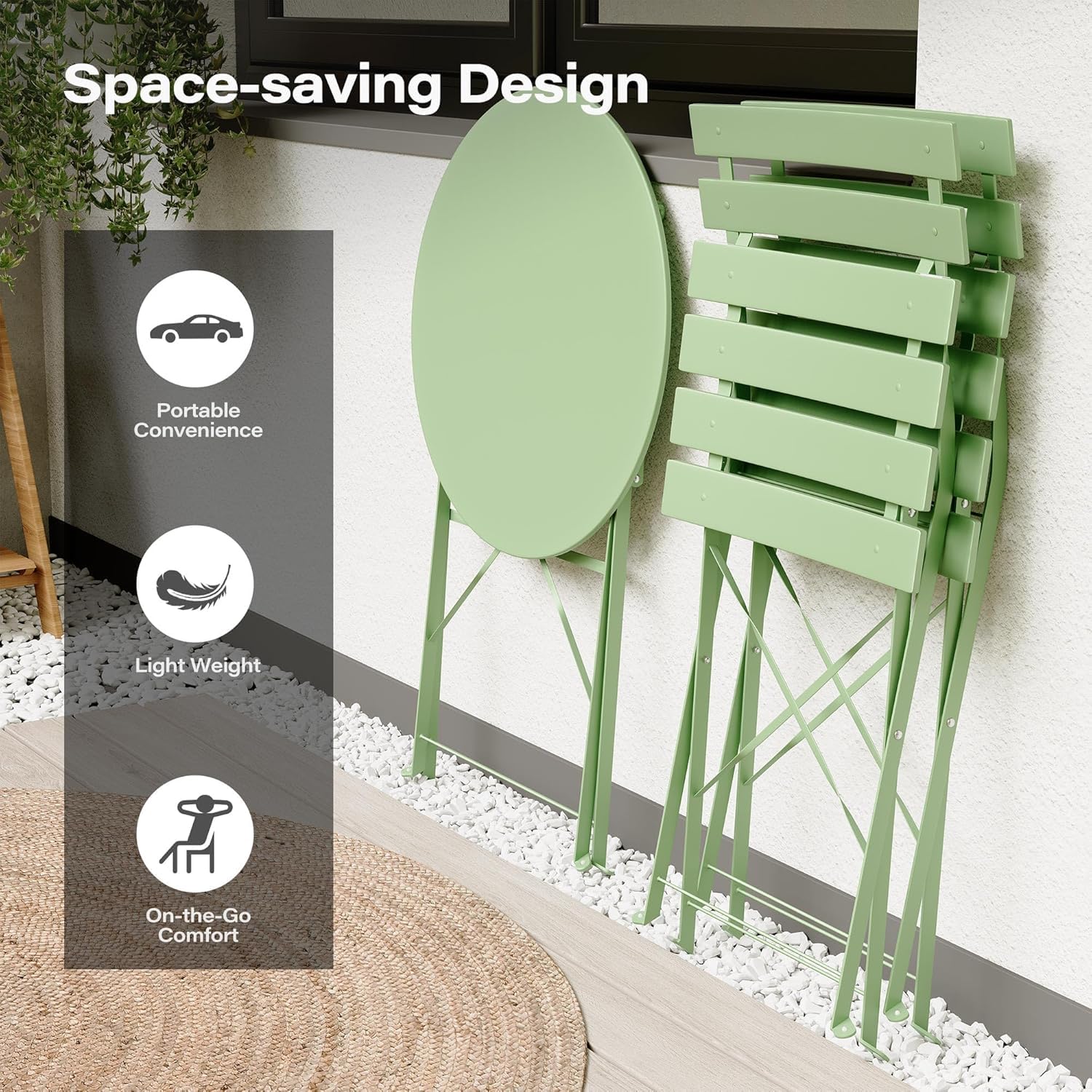 LAUSAINT HOME 3-Piece Steel Folding Bistro Set, Premium Weather-Resistant Patio Table &amp; Chairs