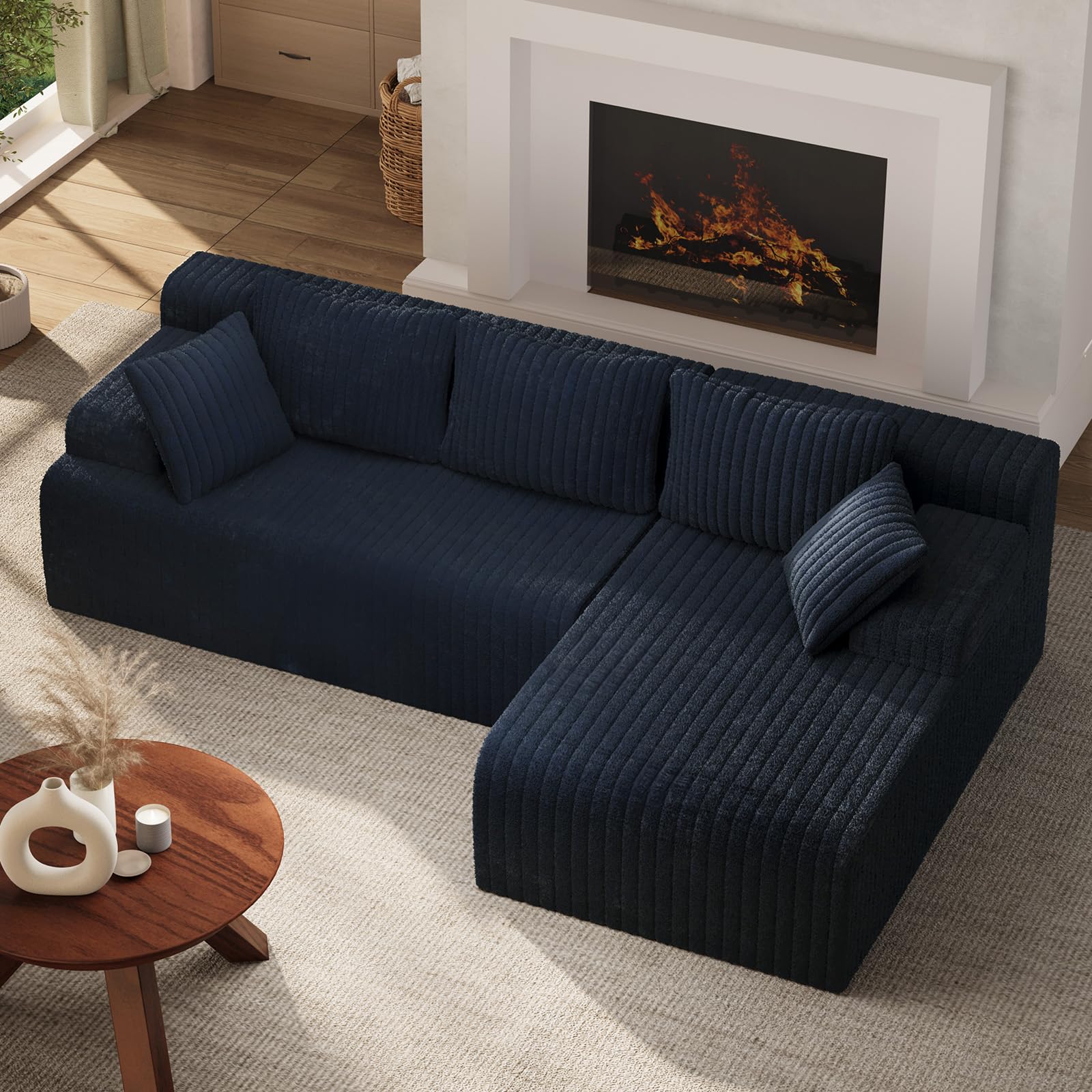 LAUSAINT HOME 96" Modular Sectional Sofa Couches, L-Shaped Boneless Cloud Sofa with 3 Deep Seat