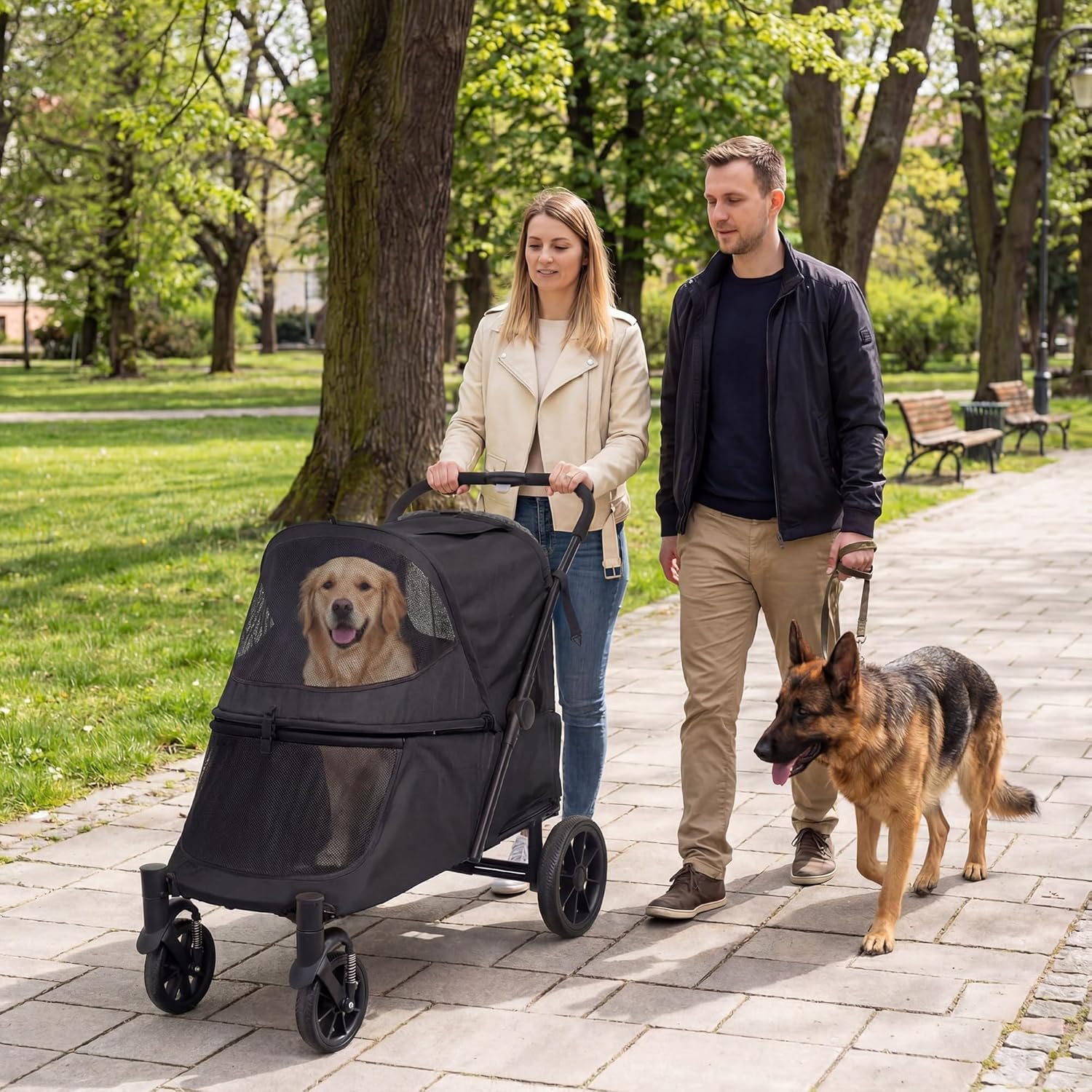 LAUSAINT HOME Pet Stroller, 4-Wheel Foldable Dog Cat Stroller for Medium/Large Pets