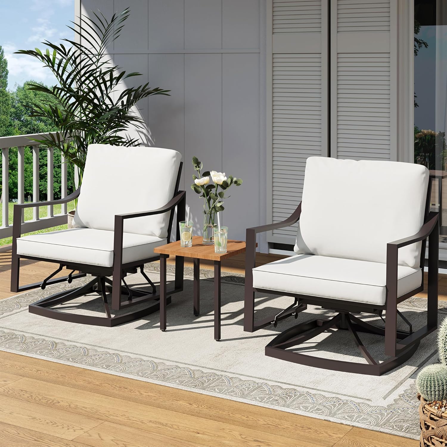 LAUSAINT HOME Outdoor Rocking Bistro Set, 3 Piece Swivel Glider Patio Conversation Set
