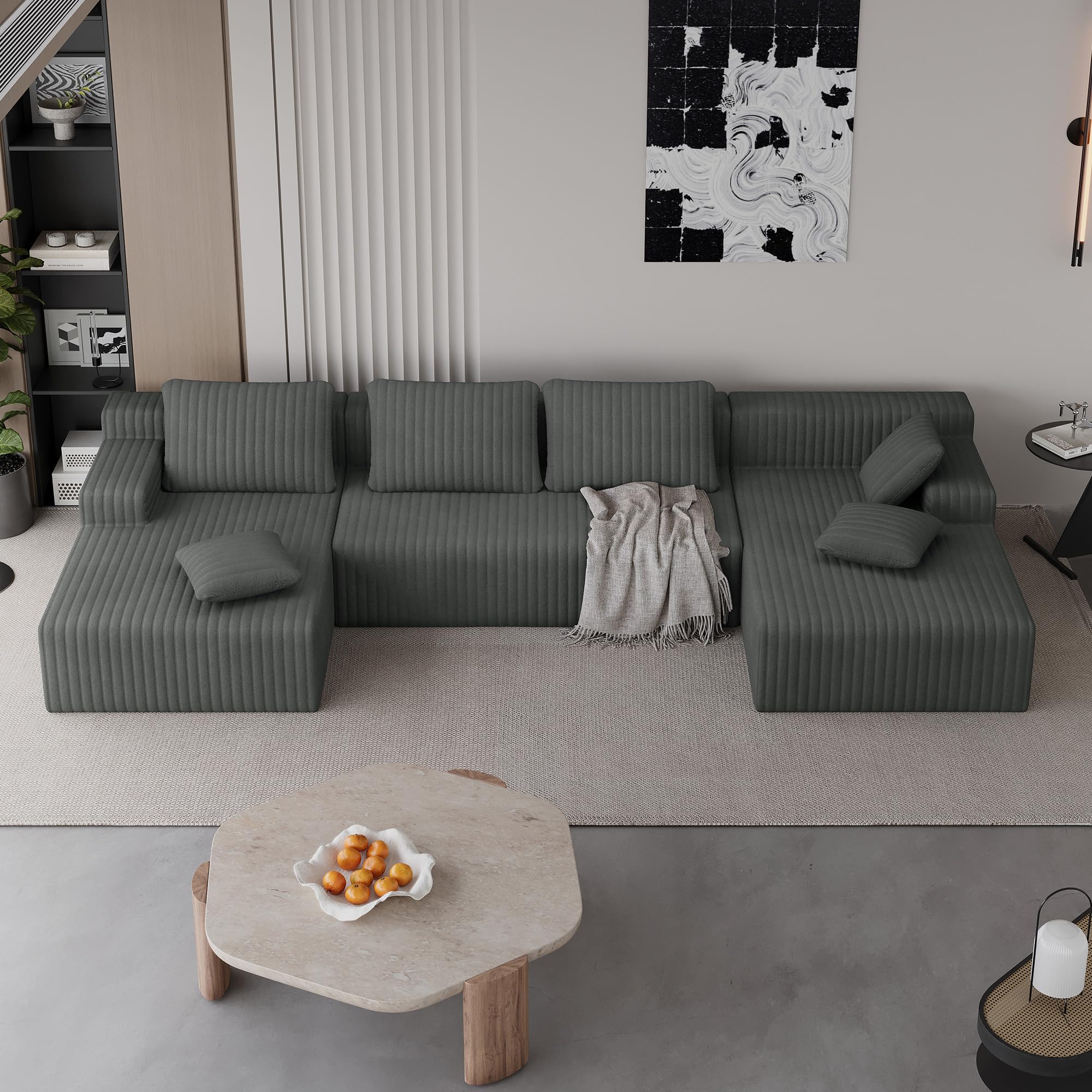 LAUSAINT HOME 96" Modular Sectional Sofa Couches, L-Shaped Boneless Cloud Sofa with 3 Deep Seat