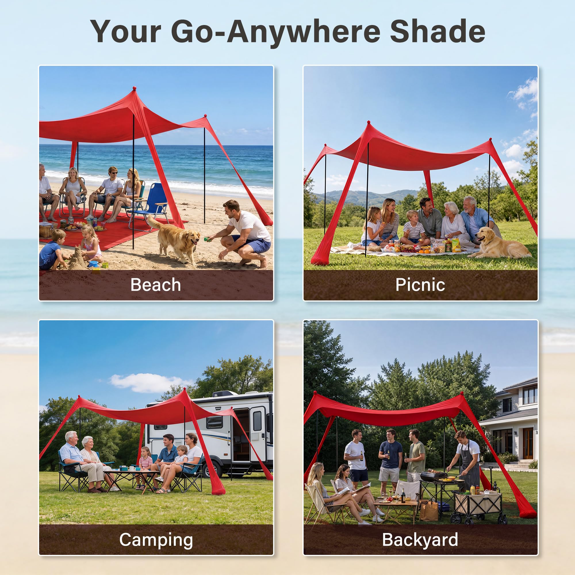 LAUSAINT HOME Beach Tent, Easy Pop Up Beach Canopy Sun Shade UPF 50+ Protection
