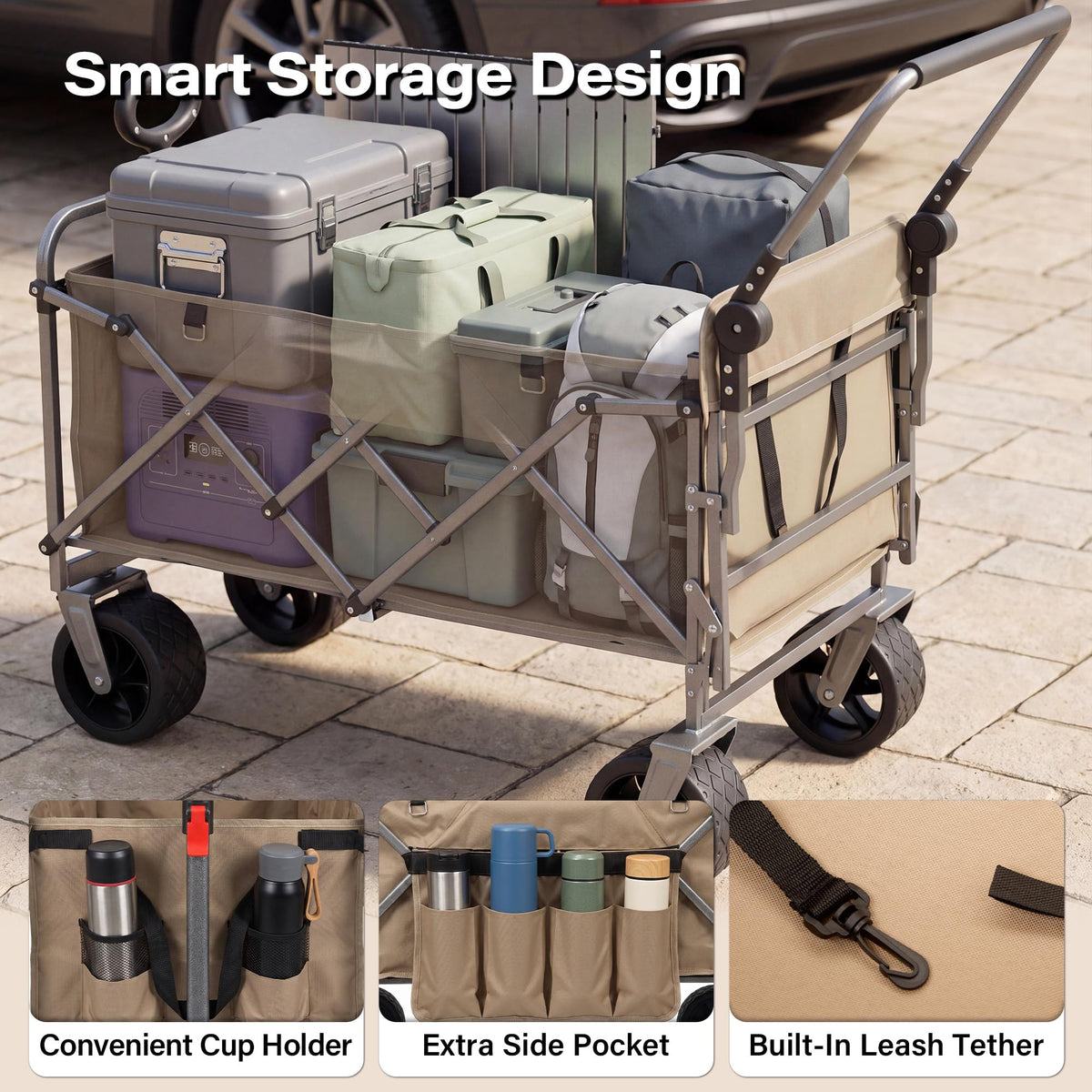 LAUSAINT HOME 3-in-1 Folding Pet Wagon with Canppy for Senior,Elderly, Injured Dogs, Heavy Duty Utility Medium &amp; Large Dog Stroller Cart, All-Terrain Collapsible Wagon for Beach, Shopping, Camping
