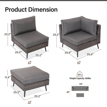 LAUSAINT HOME Outdoor Patio Furniture, 6 Piece Outdoor Sectional Sofa PE Rattan Wicker Patio Conversation Sets, All Weather Patio Furniture Set with Thick Cushions for Garden, Backyard(Beige)