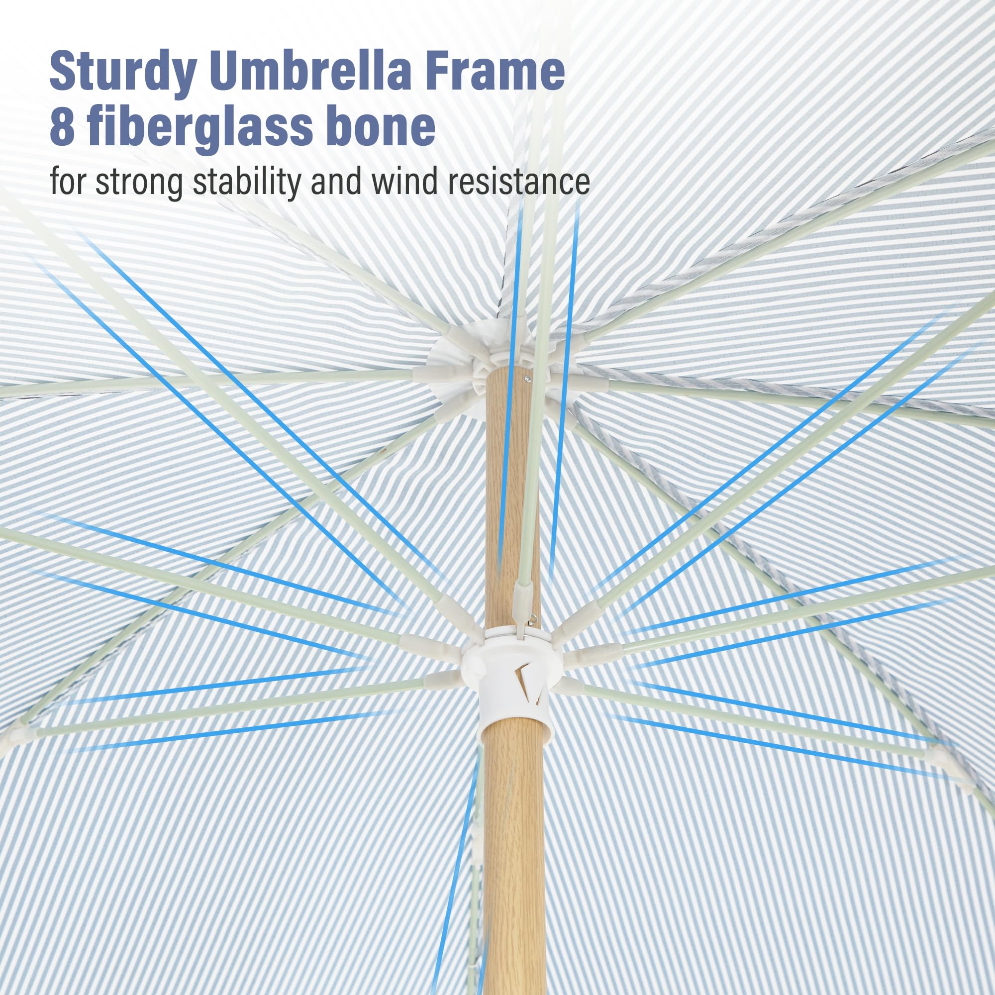 LAUSAINT HOME 8ft Boho Beach Umbrella, UPF 50+ Sun Protection Outdoor Patio Umbrella with 8 Fiberglass Ribs, Rust-Resistant Frame for Garden, Poolside, Lawn, Backyard