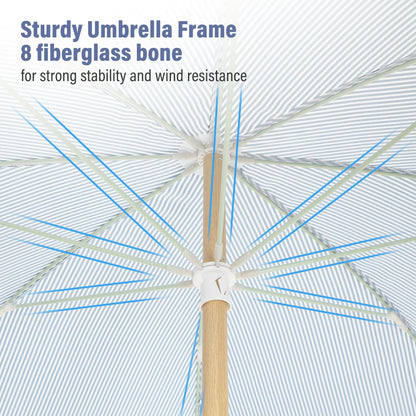 LAUSAINT HOME 8ft Boho Beach Umbrella, UPF 50+ Sun Protection Outdoor Patio Umbrella with 8 Fiberglass Ribs, Rust-Resistant Frame for Garden, Poolside, Lawn, Backyard