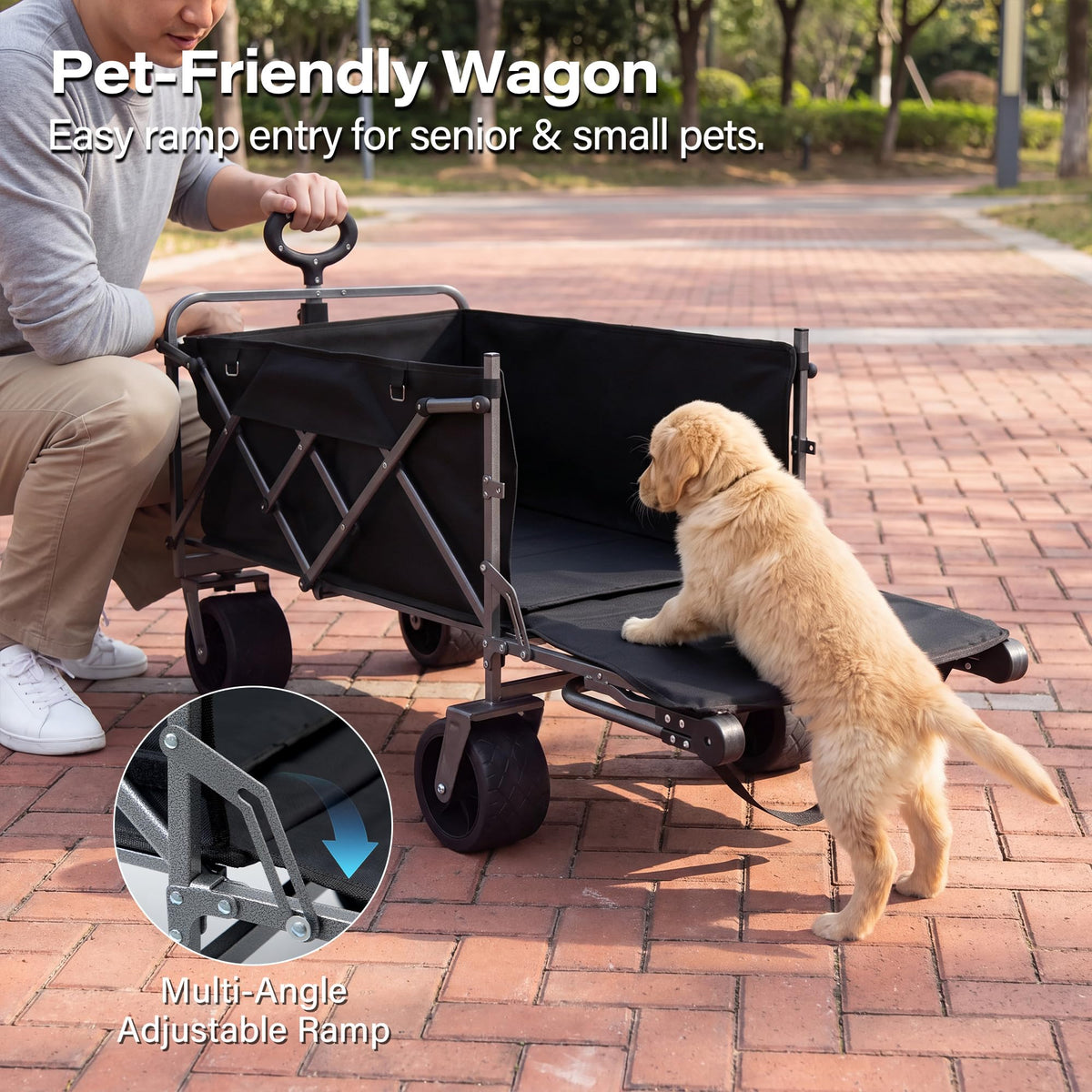 LAUSAINT HOME 3-in-1 Folding Pet Wagon with Canppy for Senior,Elderly, Injured Dogs, Heavy Duty Utility Medium &amp; Large Dog Stroller Cart, All-Terrain Collapsible Wagon for Beach, Shopping, Camping