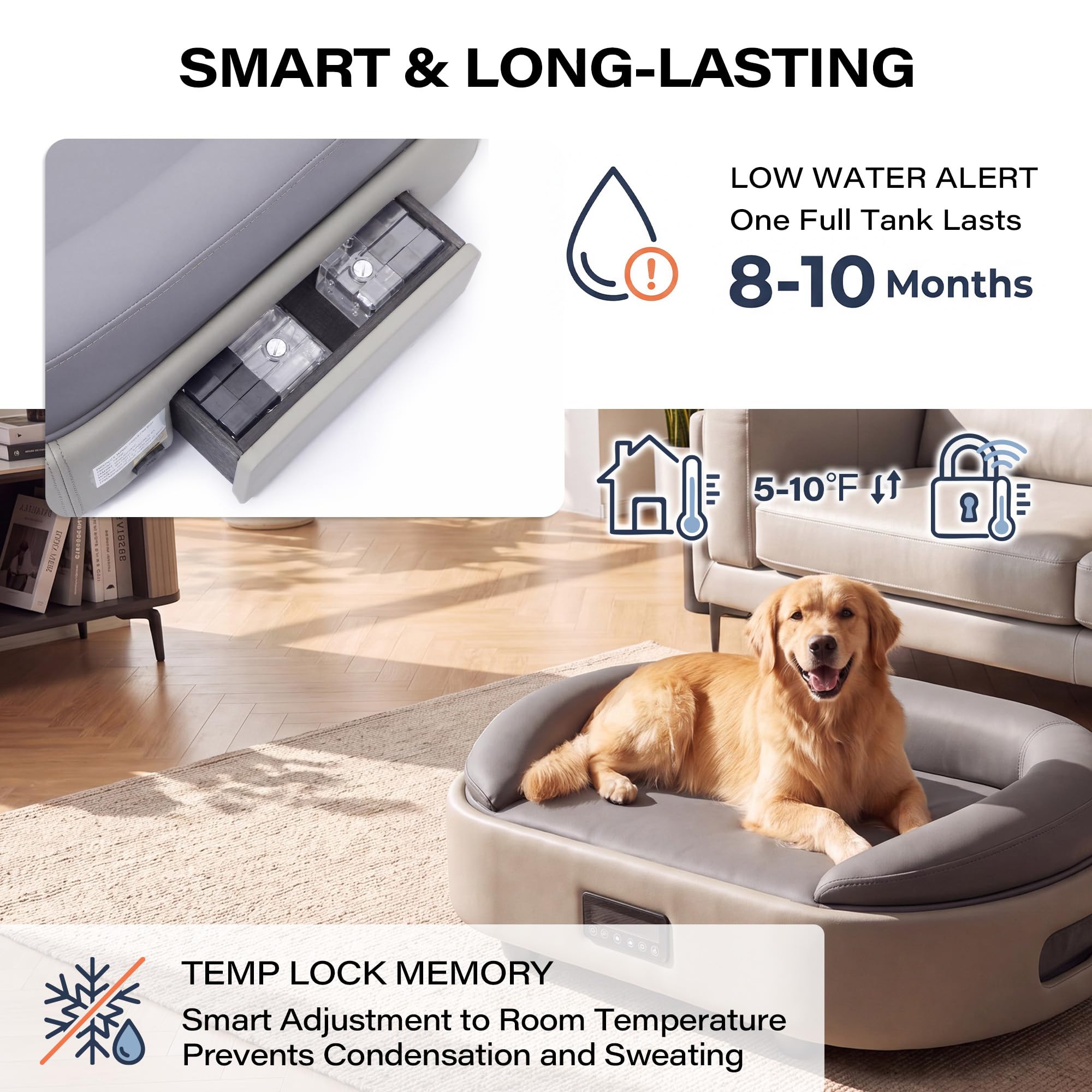 LAUSAINT HOME Heated &amp; Cooling Cat Bed with App Control, Temperature Control Dog Bed with Wear Resistant PU Leather