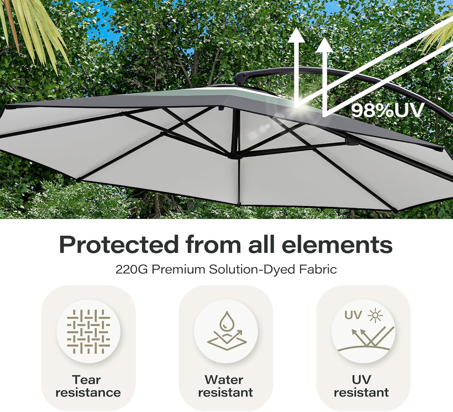 LAUSAINT HOME 11 Ft Outdoor Patio Umbrella with Base, Deluxe Curvy Cantilever Umbrella Heavy Duty with 360° Rotation