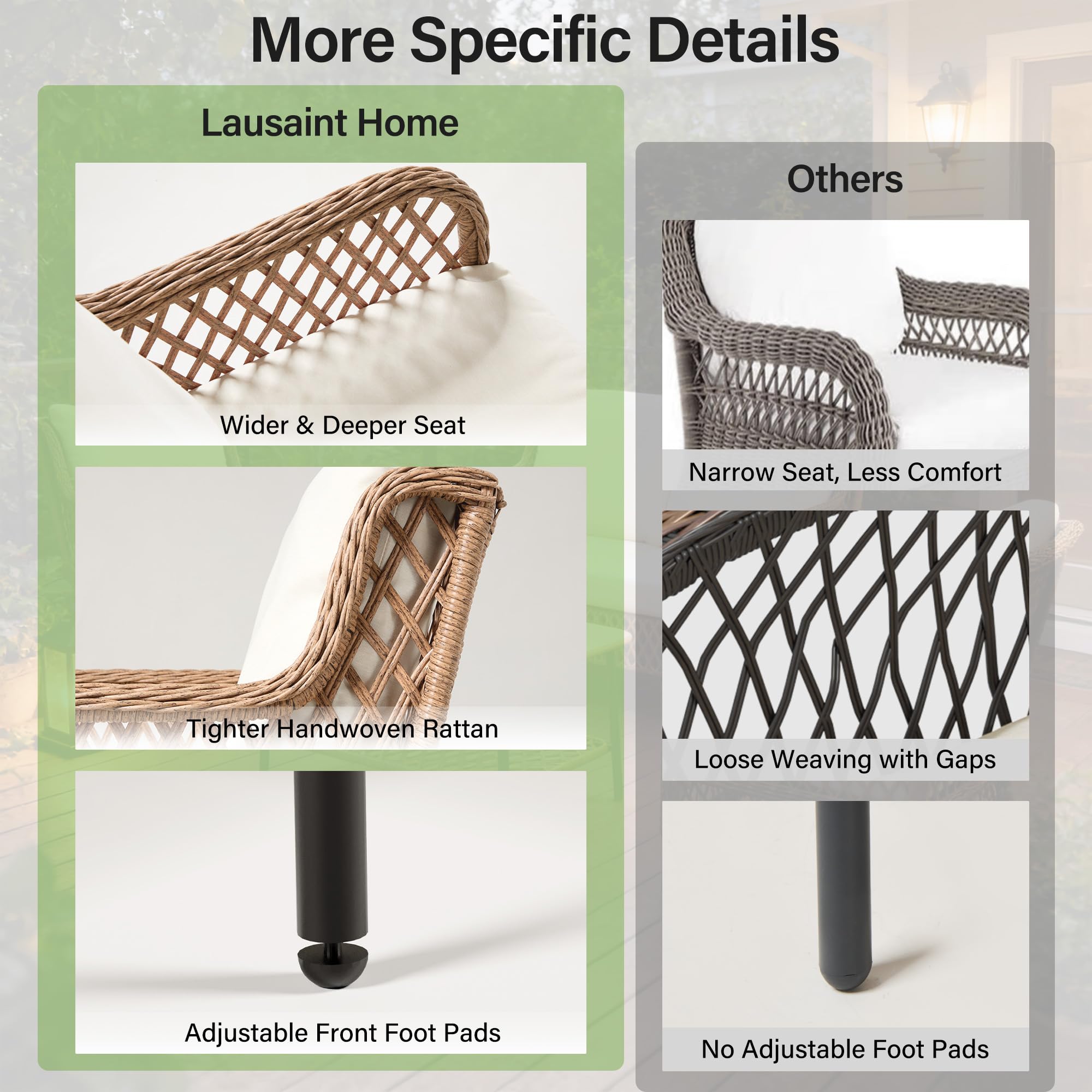 LAUSAINT HOME Outdoor Patio Furniture Set, High Back Wicker Bistro Chairs