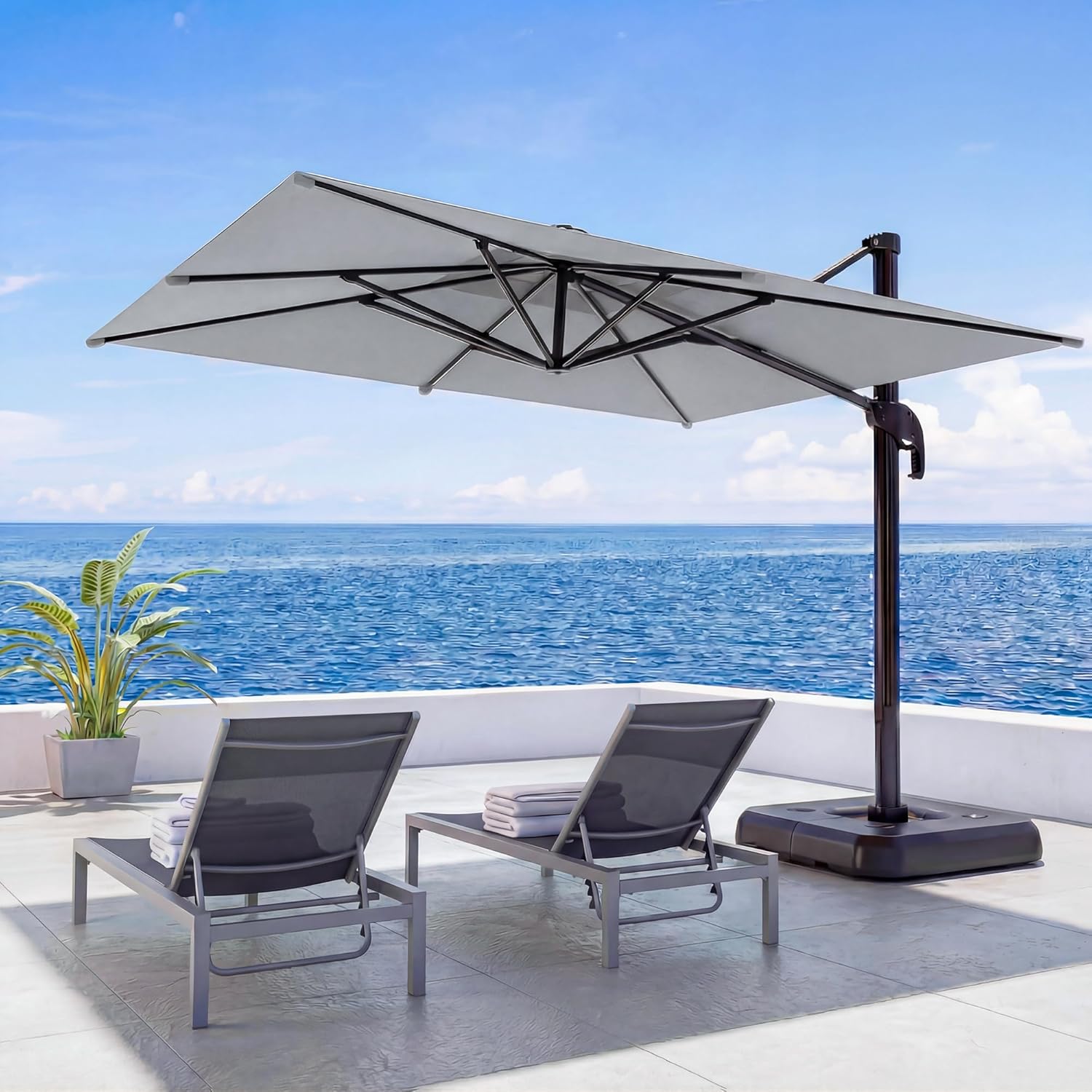 LAUSAINT HOME Cantilever Patio Umbrella, 360° Rotating Offset Umbrella with Aluminum Frame