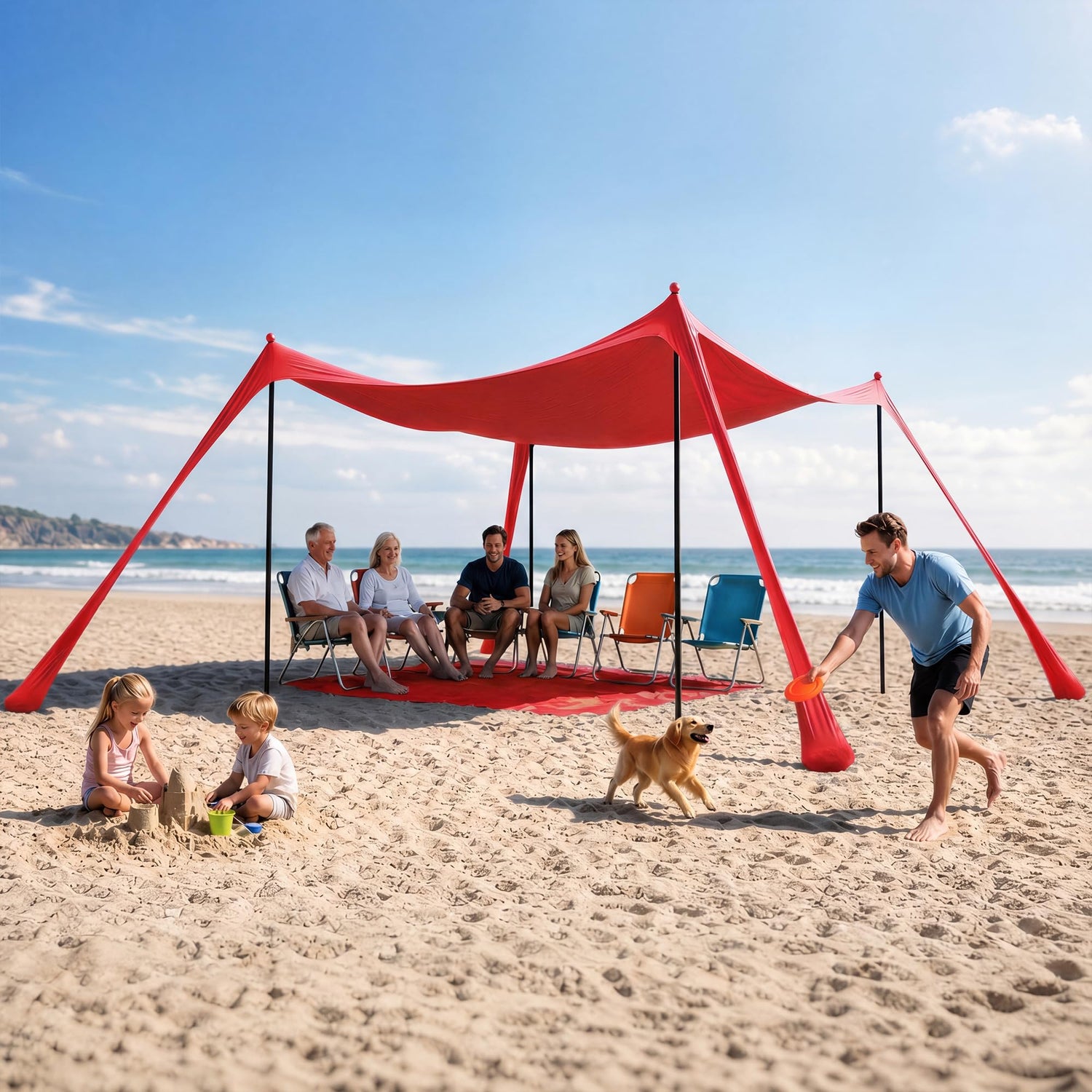 LAUSAINT HOME Beach Tent, Easy Pop Up Beach Canopy Sun Shade UPF 50+ Protection