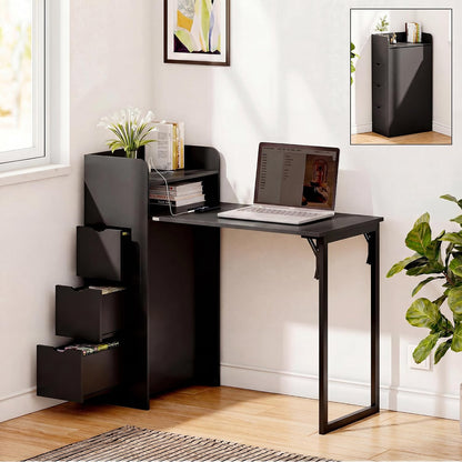 LAUSAINT HOME Wall Mounted Foldable Desk, Space Saving Hidden Desk with Storage &amp; Power Outlet