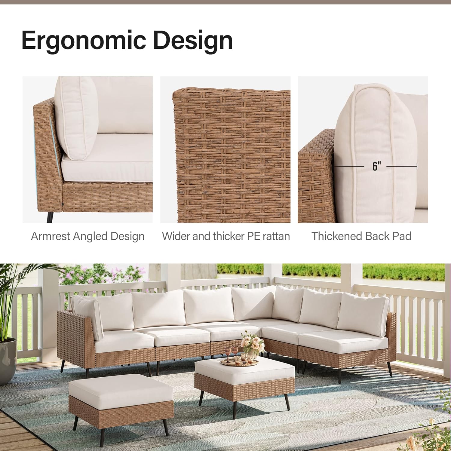 LAUSAINT HOME Outdoor Patio Furniture, 8 Piece Outdoor Sectional Sofa PE Rattan Wicker Patio Conversation Sets
