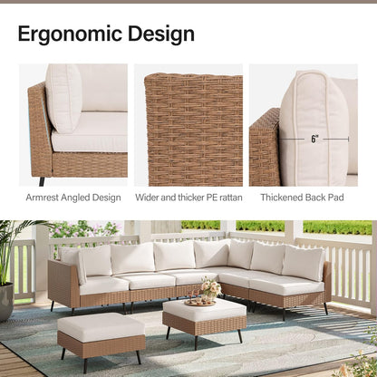 LAUSAINT HOME Outdoor Patio Furniture, 8 Piece Outdoor Sectional Sofa PE Rattan Wicker Patio Conversation Sets