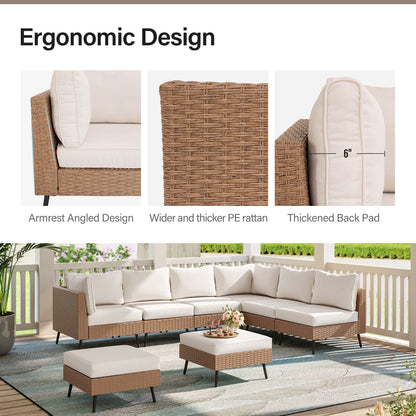 LAUSAINT HOME Outdoor Patio Furniture, 6 Piece Outdoor Sectional Sofa PE Rattan Wicker Patio Conversation Sets, All Weather Patio Furniture Set with Thick Cushions for Garden, Backyard(Beige)