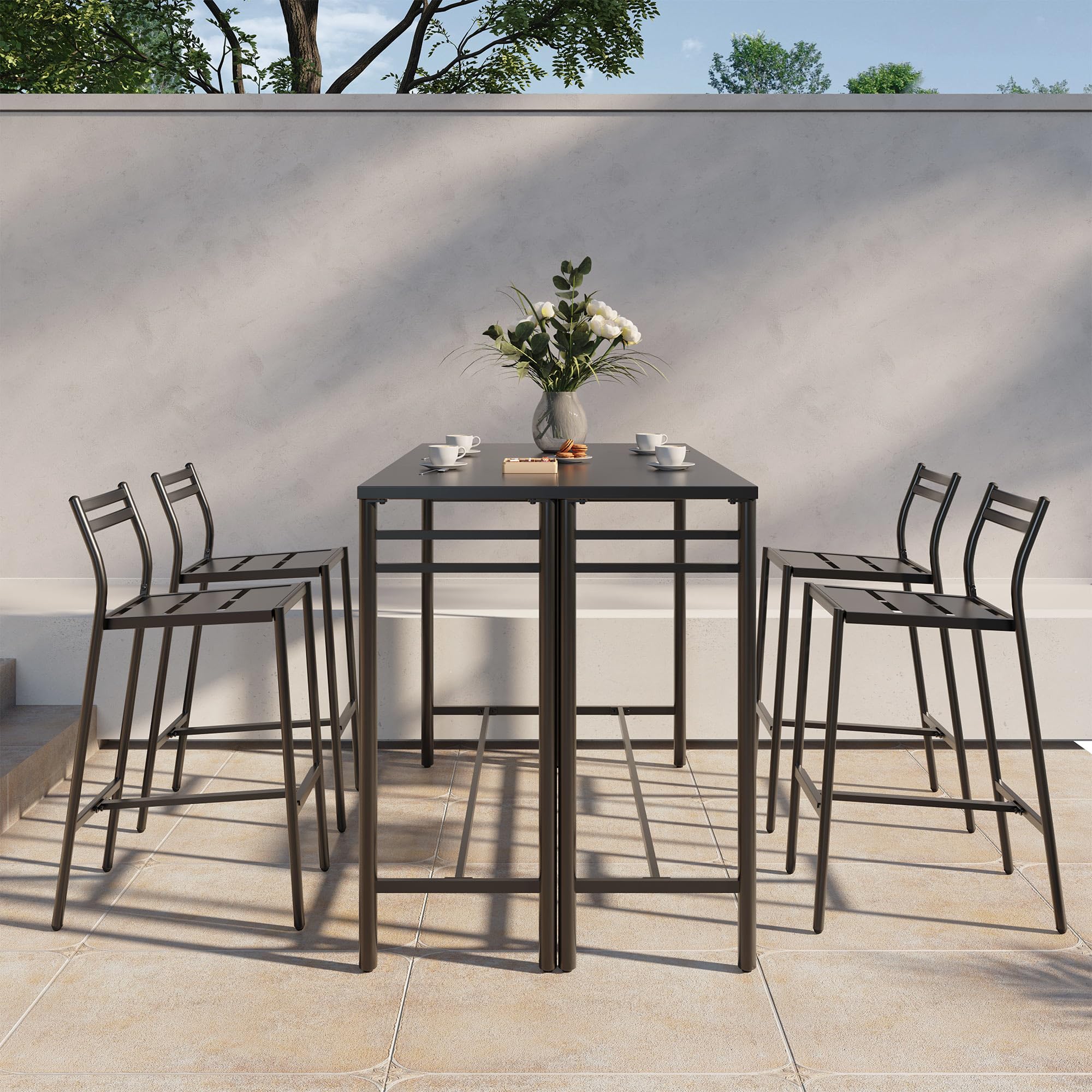 LAUSAINT HOME Outdoor Bar Height Set, 3 Pieces Patio High Top Table &amp; Bar Stools