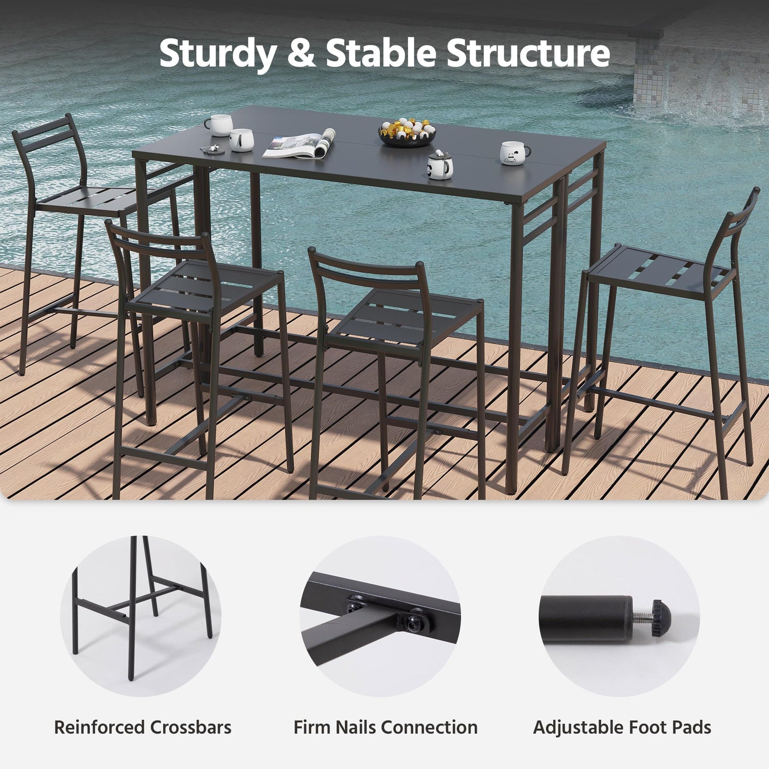 LAUSAINT HOME Outdoor Bar Height Set, 3 Pieces Patio High Top Table &amp; Bar Stools