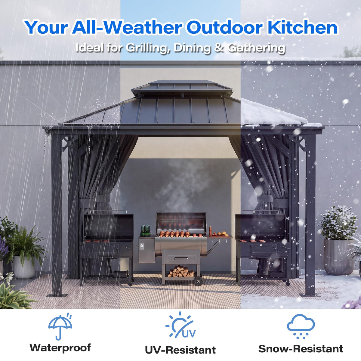 LAUSAINT HOME 5x8 FT Outdoor Grill Gazebo Canopy, BBQ Gazebo with 2-Tier Vented Top, 2 Durable Shelves &amp; Metal Frame Grill ShelterDark Gray
