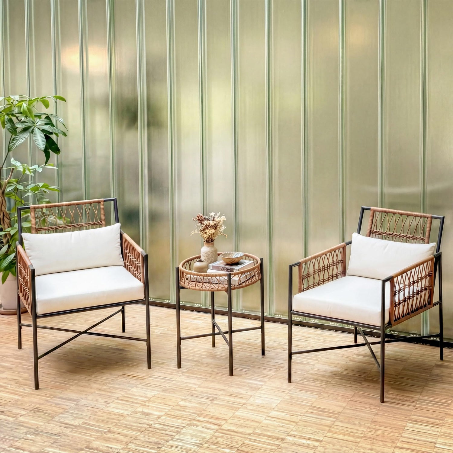 LAUSAINT HOME 5 Piece Patio Furniture Set, Outdoor Wicker Conversation Set with 2 PE Rattan Armchairs