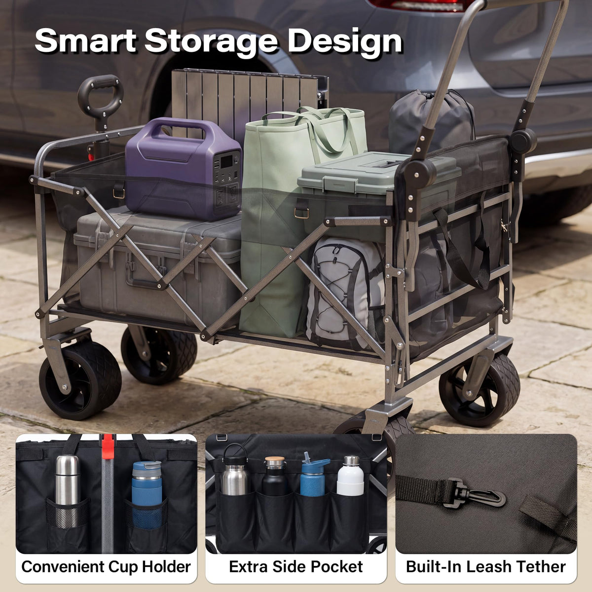 LAUSAINT HOME 3-in-1 Folding Pet Wagon with Canppy for Senior,Elderly, Injured Dogs, Heavy Duty Utility Medium &amp; Large Dog Stroller Cart, All-Terrain Collapsible Wagon for Beach, Shopping, Camping