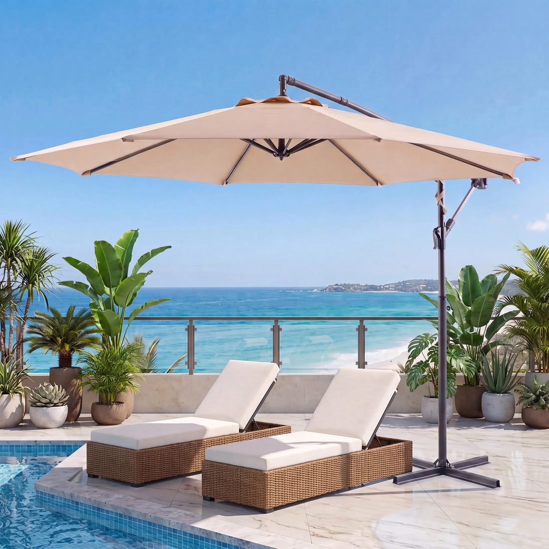 LAUSAINT HOME 10ft Offset Patio Umbrella, Cantilever Hanging Market Umbrella