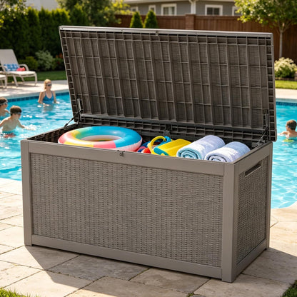 LAUSAINT HOME Resin Deck Box for Outdoor Storage - Weatherproof Patio Storage Bench