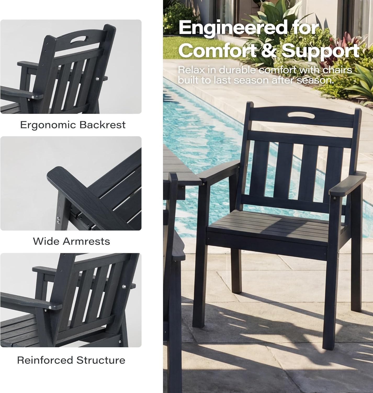 LAUSAINT HOME 7 Pieces HDPE Outdoor Dining Set for 6, Patio Dining Table and Chairs Set with Umbrella Hole