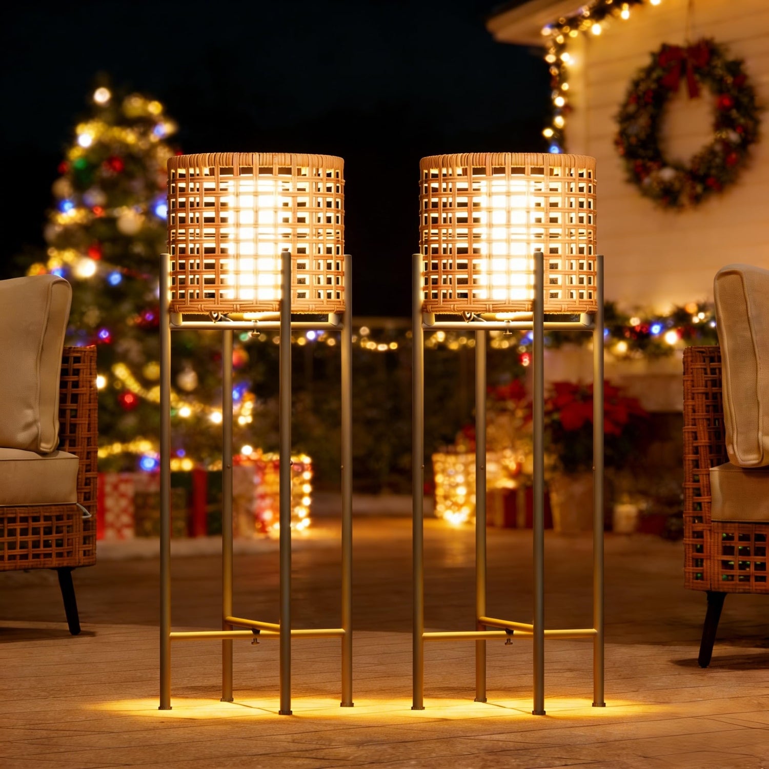 LAUSAINT HOME Solar Powered Outdoor Floor Lamp with Auto On/Off LED Light